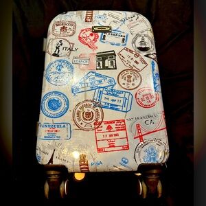 Kemyer Hard Shell Wheeled Expandable Spinner Carry On Luggage Passport Stamps